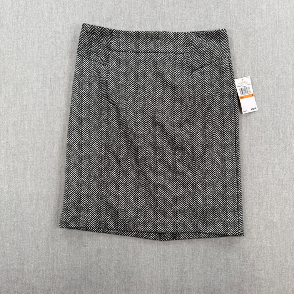 Michael Kors Black White Herringbone Pencil Skirt QF97ADG8TP Womens Sz S NWT
